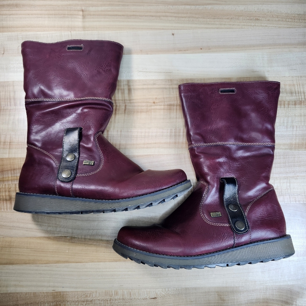 Remonte TEX Womens Boots Burgundy Leather Faux Fur Lined Zip Size 41 EU